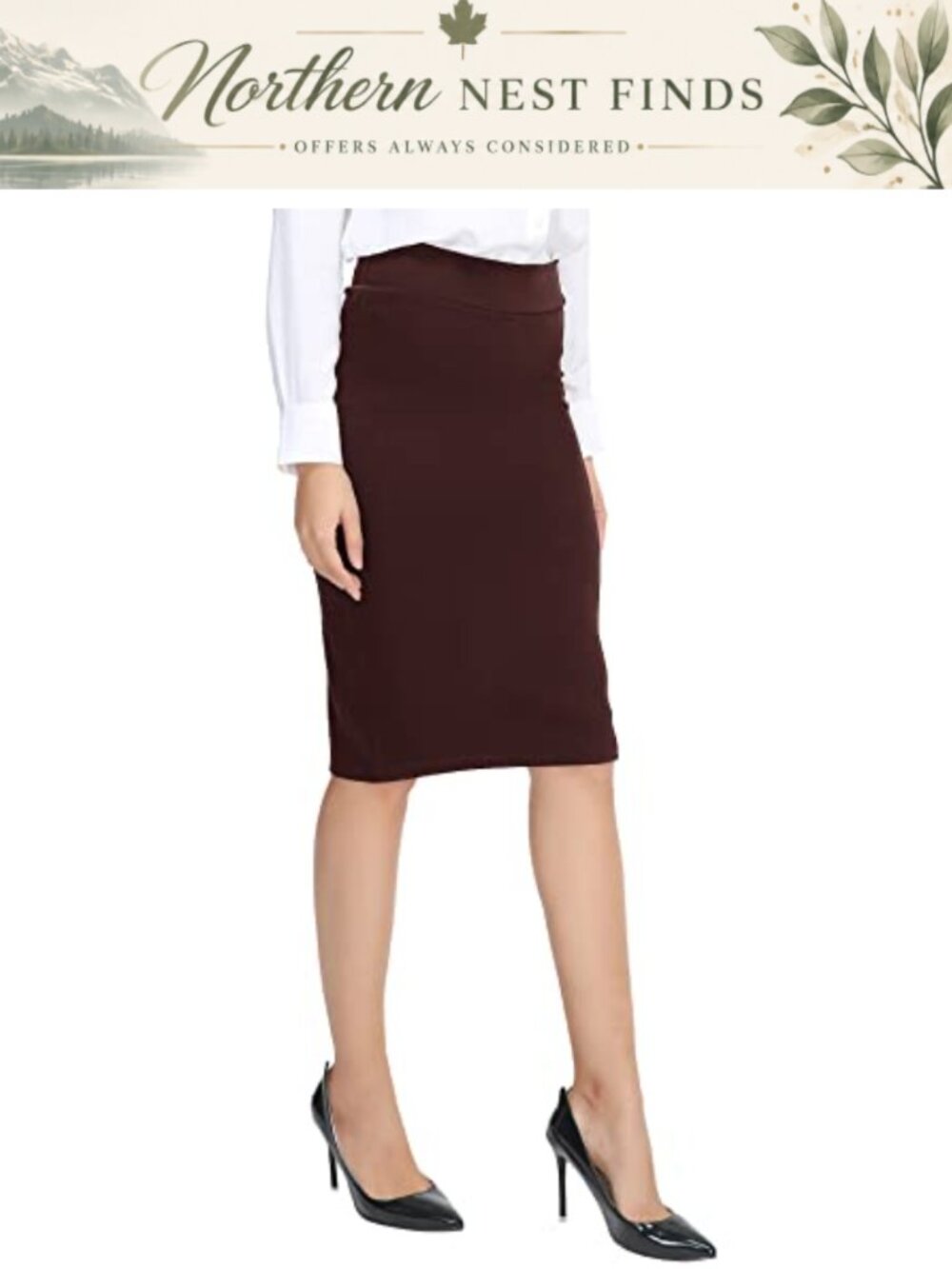 Women's Stretch Bodycon Midi Pencil Skirt Elastic Waist Pull On